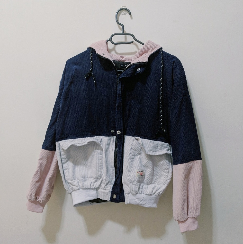 Zaful Hooded Color Block Corduroy Jacket